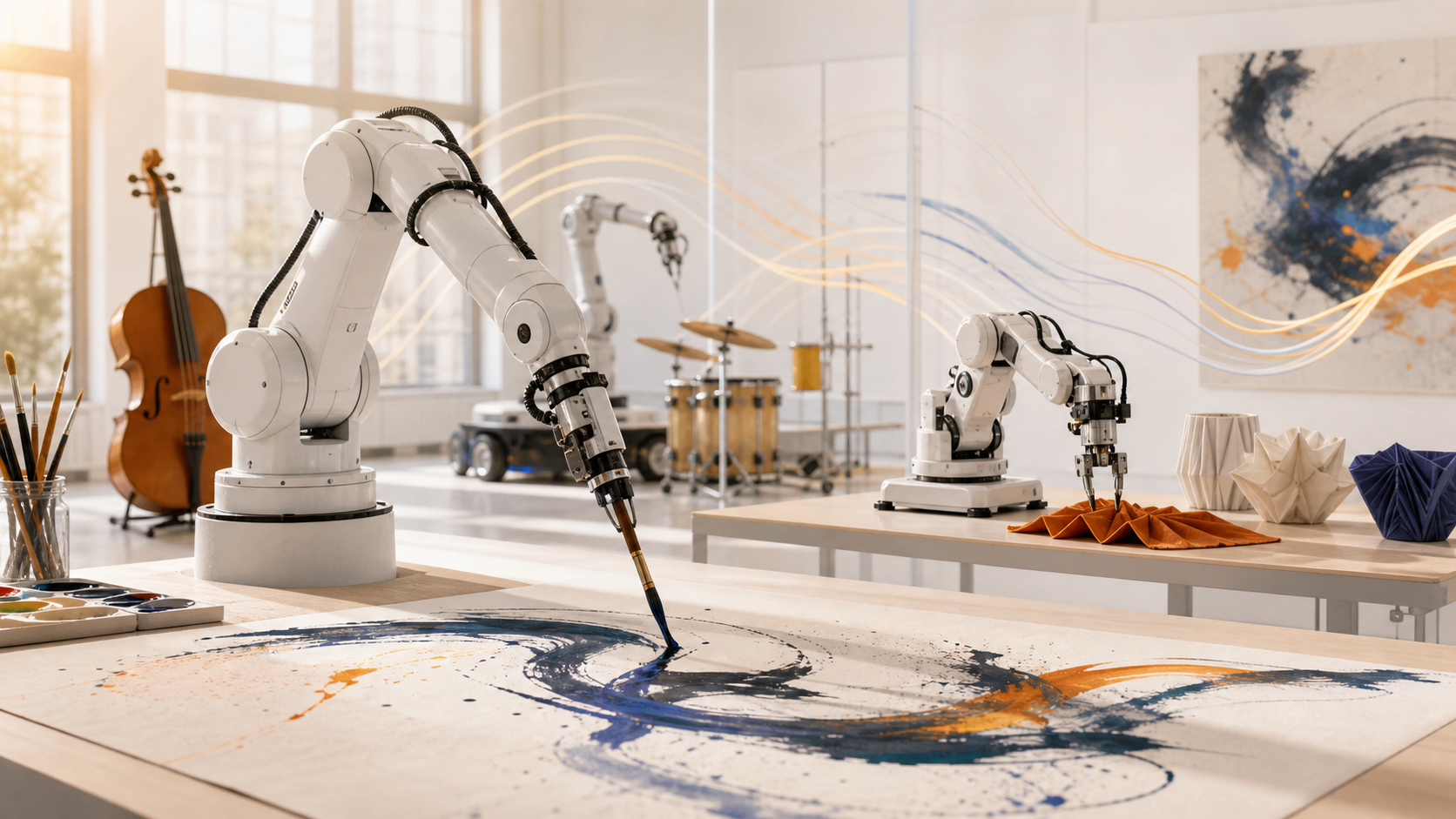 Robotic creative studio with painting, craft, and music-inspired embodied tasks